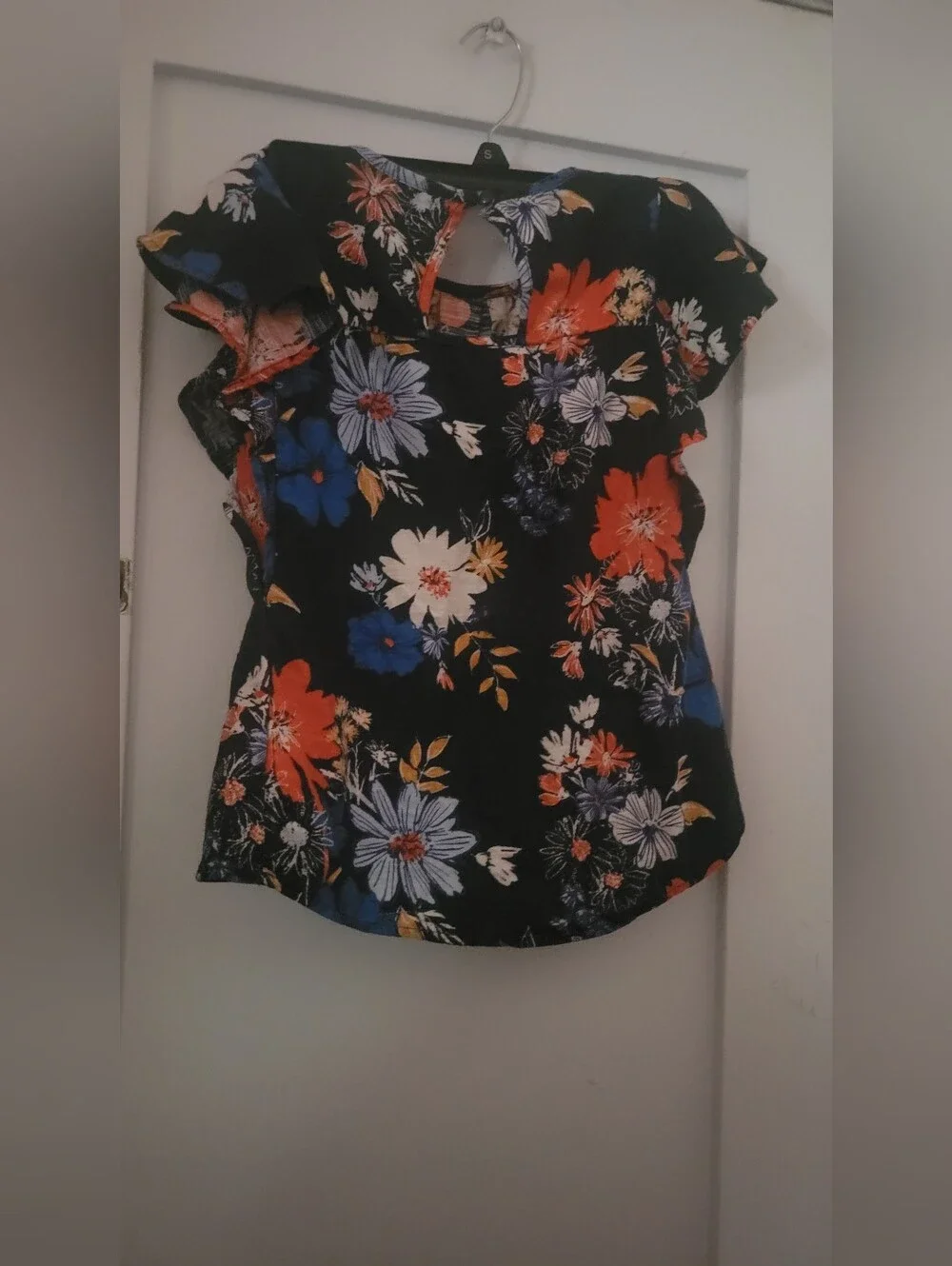 Old Navy Navy Floral Ruffle-Sleeve Blouse